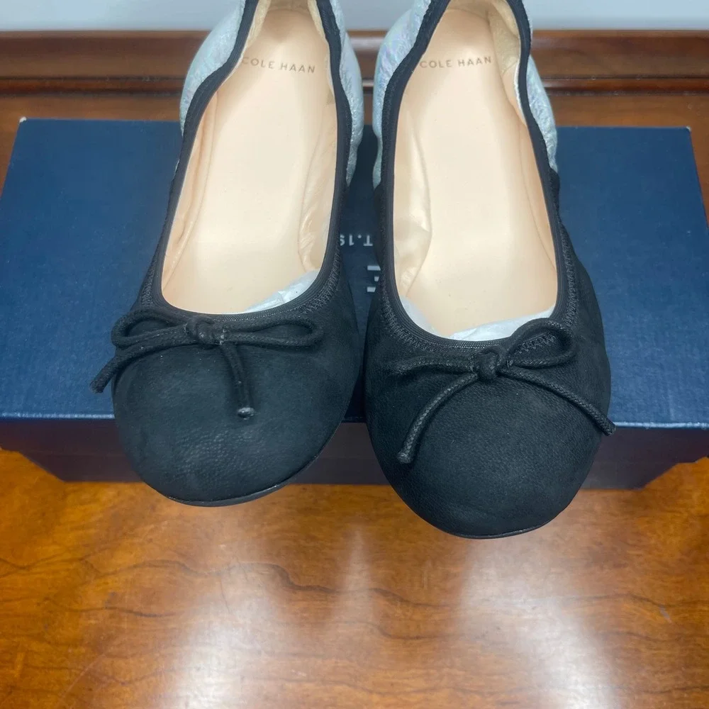 Cole‎ Haan Manhattan Demi Ballet Flats Black Silver Metallic Casuals Womens 5.5B